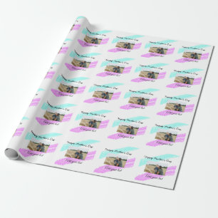 Simple glitter pink blue mothers day add name phot wrapping paper