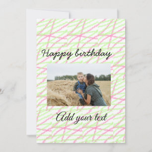 Simple glitter red green add photo birthday card