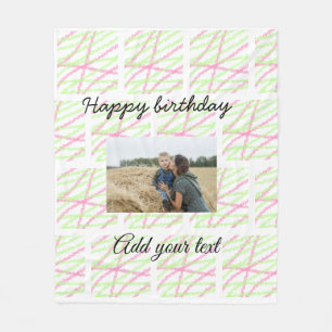 Simple glitter red green add your photo birthday fleece blanket