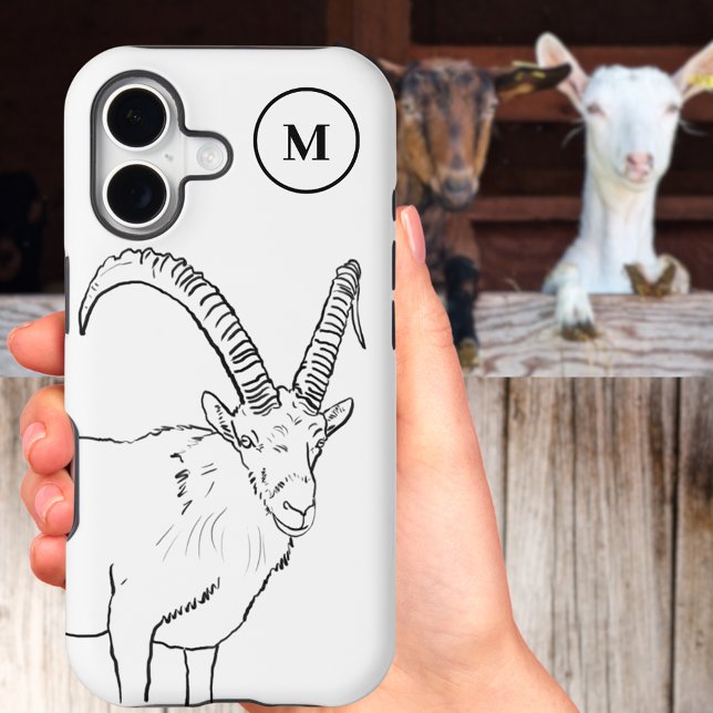 Simple Goat Drawing Black and White Monogram (Minimalist monogram mountain goat animal art black and white phone case)