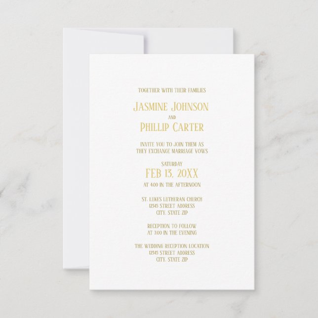 Simple Gold - 3x5 Wedding/Reception Invitation (Front)