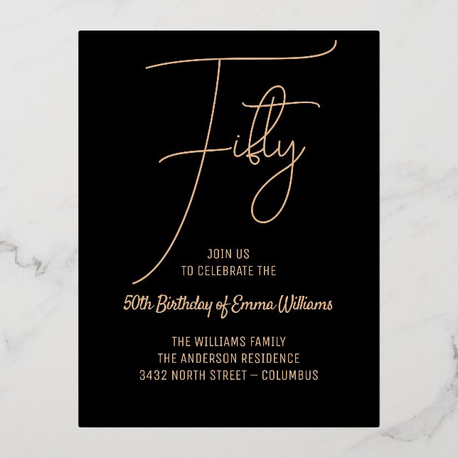Simple Gold | 50th Birthday  Foil Invitation Postcard (Front)