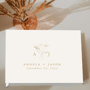 Simple Gold and Beige Botanical Monogram Wedding Guest Book