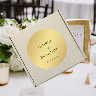 Simple Gold and Black Minimalist Elegant Wedding Classic Round Sticker