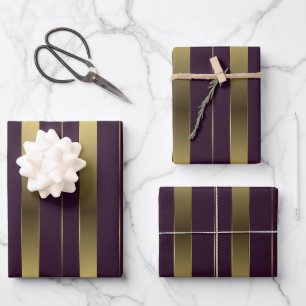 Simple Gold And Burgundy Purple Geometric Stripes Wrapping Paper Sheet