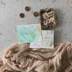 Simple Gold and Green Minimalist Thank You Postcard