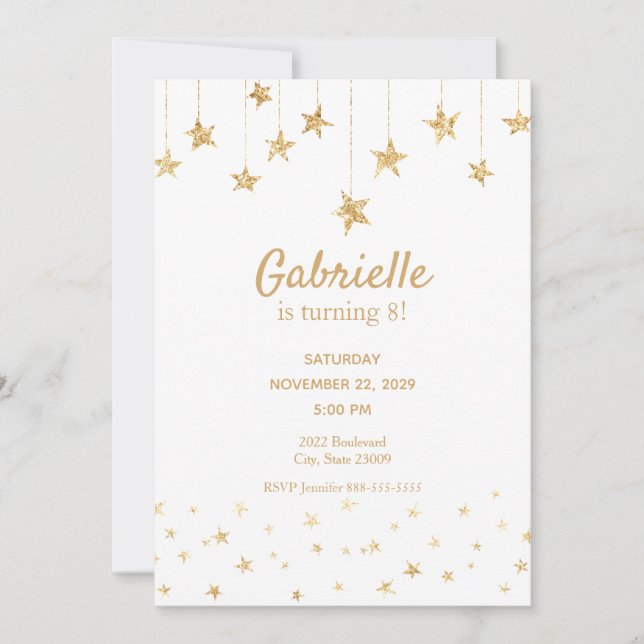 Simple Gold and White Kids Birthday Invitation (Front)
