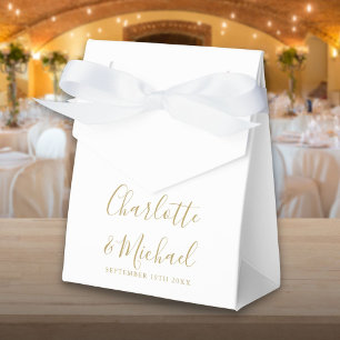 Simple Gold And White Script Wedding Favour Box
