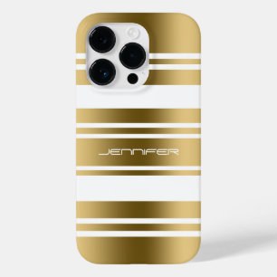 Simple Gold And White Stripes Pattern Print Case-Mate iPhone 14 Pro Case