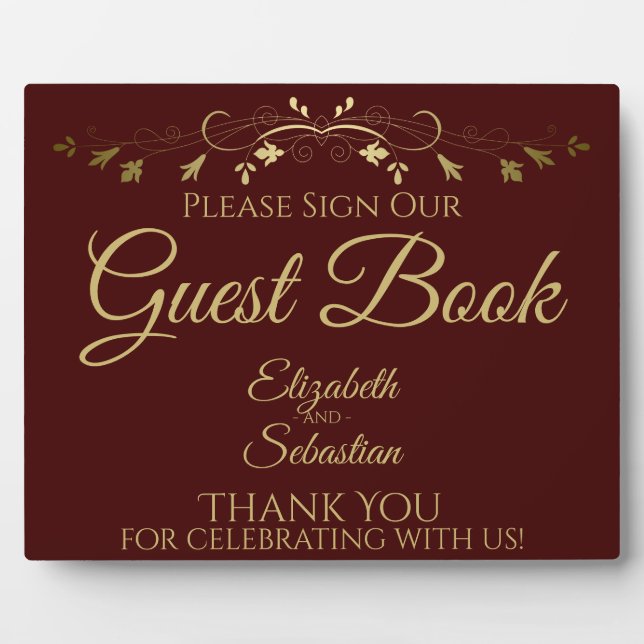 Simple Gold & Auburn Please Sign Guest Book Sign Plaque (Front)