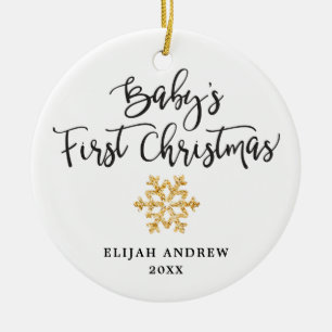 Simple Gold Baby's First Christmas Personalised Ceramic Tree Decoration