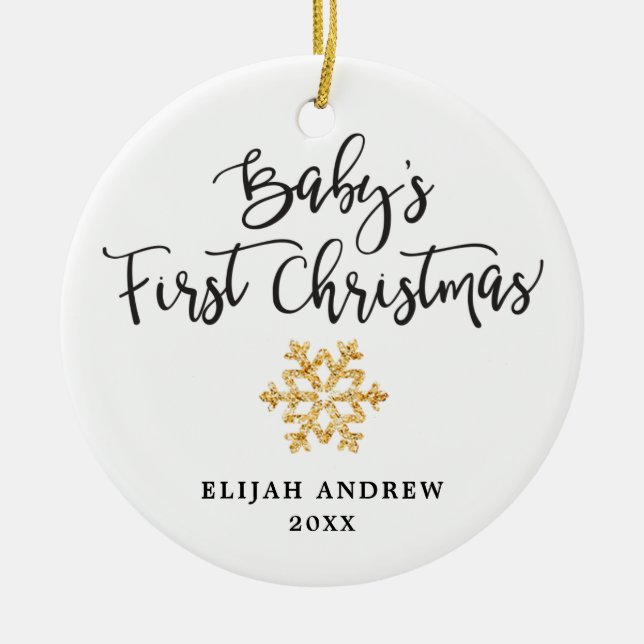 Simple Gold Baby's First Christmas Personalised Ceramic Tree Decoration (Front)
