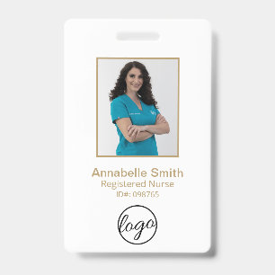 Simple Gold Bar Code Photo Employee ID Badge
