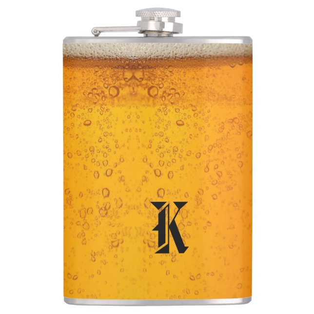 Simple Gold Beer Monogram Christmas party Hip Flask (Front)