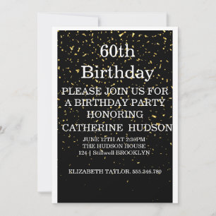 Simple gold Black 60th birthday invitation