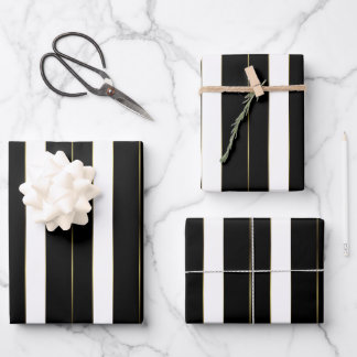 Simple Gold Black And White Geometric Stripes Wrapping Paper Sheet