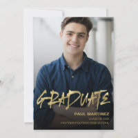 Simple Gold Black Photo Graduation Party Invitatio