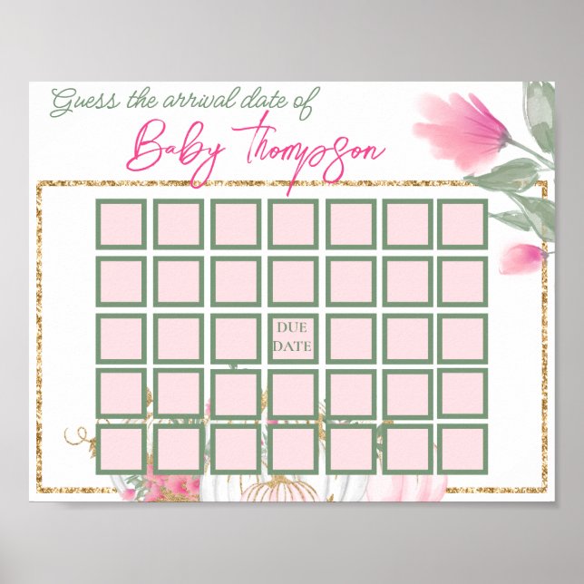 Simple Gold Blush Pink Pumpkin Baby Shower Games Poster (Front)