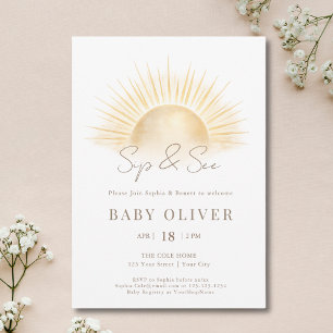 SImple Gold Boho Sun Sip And See Invitation