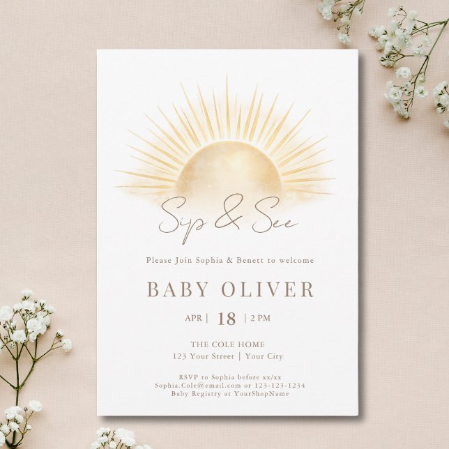 SImple Gold Boho Sun Sip And See Invitation (Creator Uploaded)