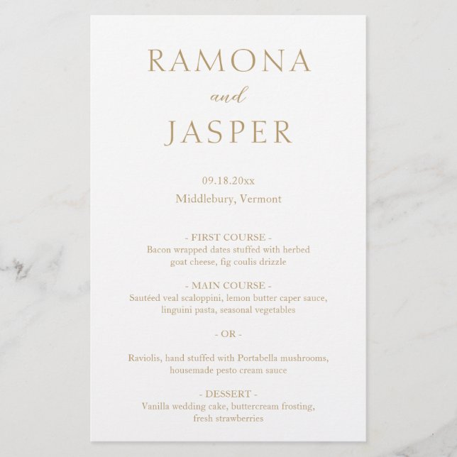 Simple Gold Bold Modern Wedding Menu (Front)