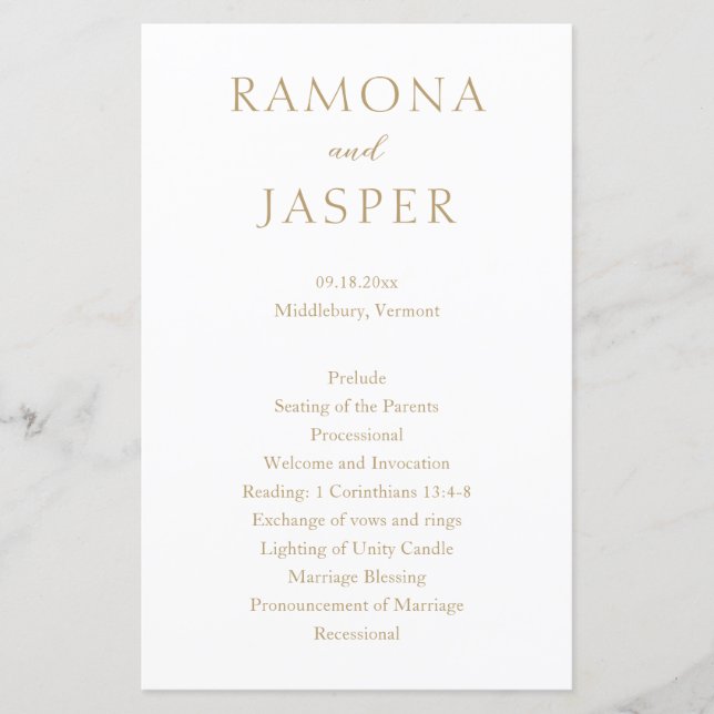 Simple Gold Bold Modern Wedding Program (Front)
