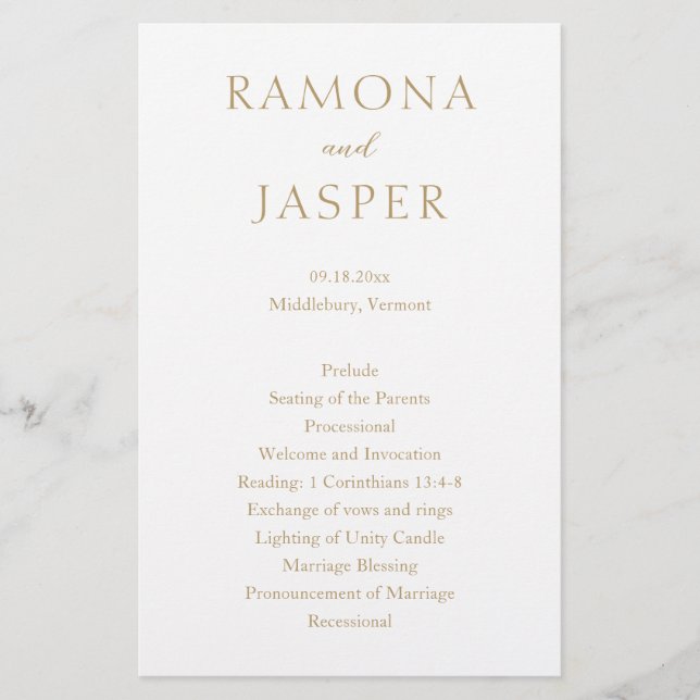 Simple Gold Bold Modern Wedding Program Flyer (Front)