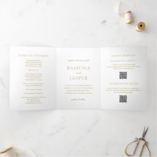 Simple Gold Bold QR Code Modern Wedding Tri-Fold Invitation