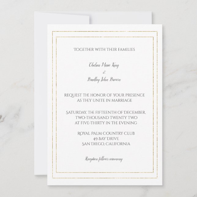 Simple Gold Borders Wedding Invitation (Front)