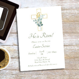 Simple Gold Botanical Cross Church Easter Service Invitation