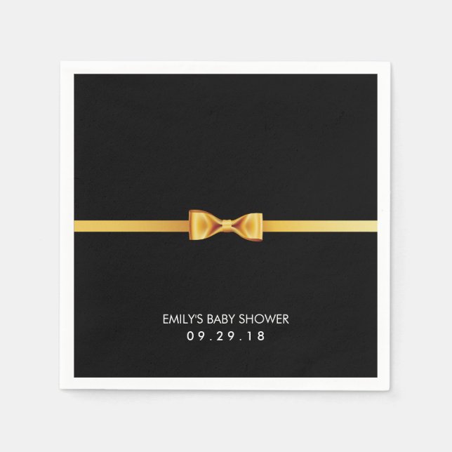 Simple Gold Bow Tie Baby Shower Napkin (Front)