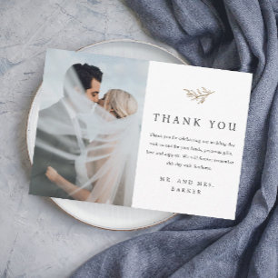 Simple Gold Branch Photo Wedding  Thank You Card