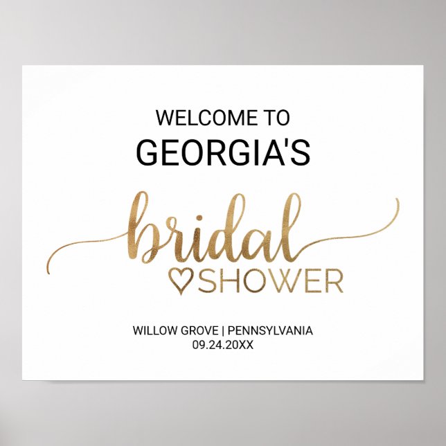 Simple Gold Calligraphy Bridal Shower Welcome Poster (Front)