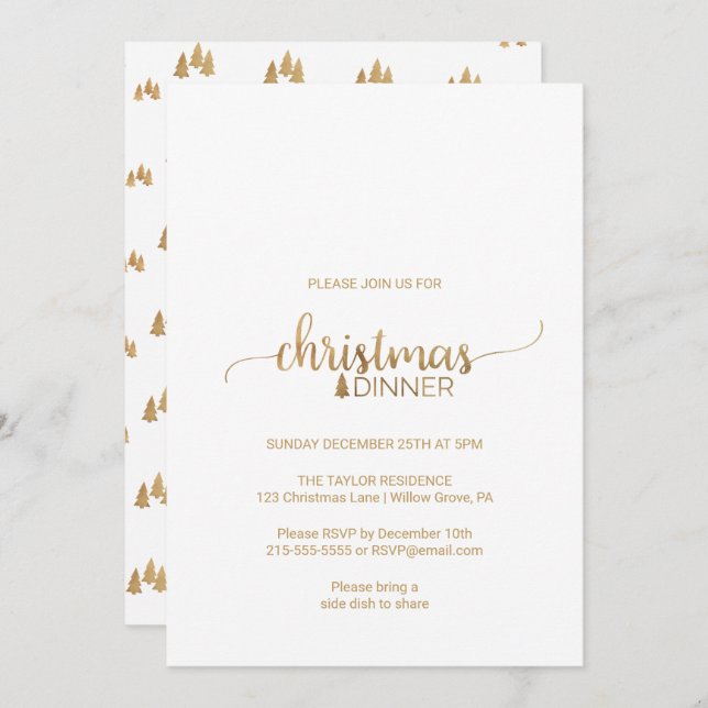 Simple Gold Calligraphy Christmas Dinner Invitation (Front/Back)