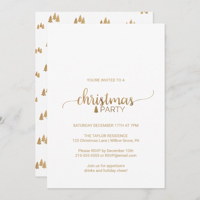 Simple Gold Calligraphy Christmas Party Invitation (Front/Back)