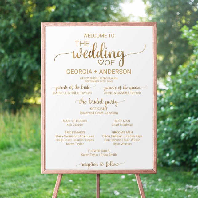 Simple Gold Calligraphy FlowerGirl Wedding Program Poster (Creator Uploaded)