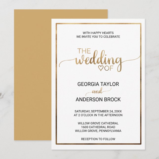Simple Gold Calligraphy | Frame Wedding Invitation (Front/Back)