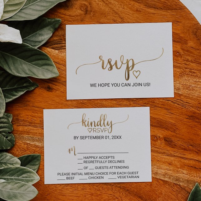 Simple Gold Calligraphy Menu Choice RSVP Card (Creator Uploaded)