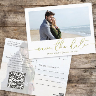 Simple Gold Calligraphy Modern Photo QR Code  Postcard