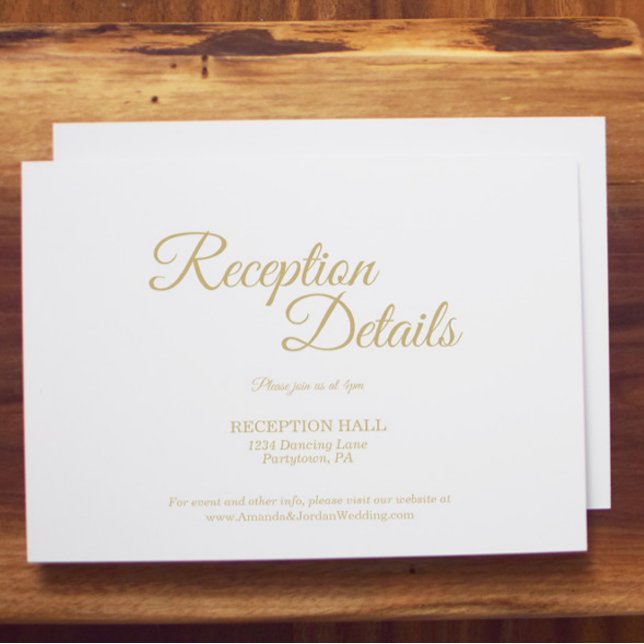 Simple Gold Calligraphy Reception Details Enclosure Card (Creator Uploaded)