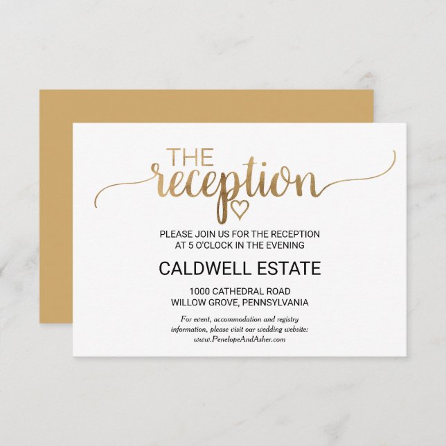 Simple Gold Calligraphy Reception Enclosure Card (Front/Back)