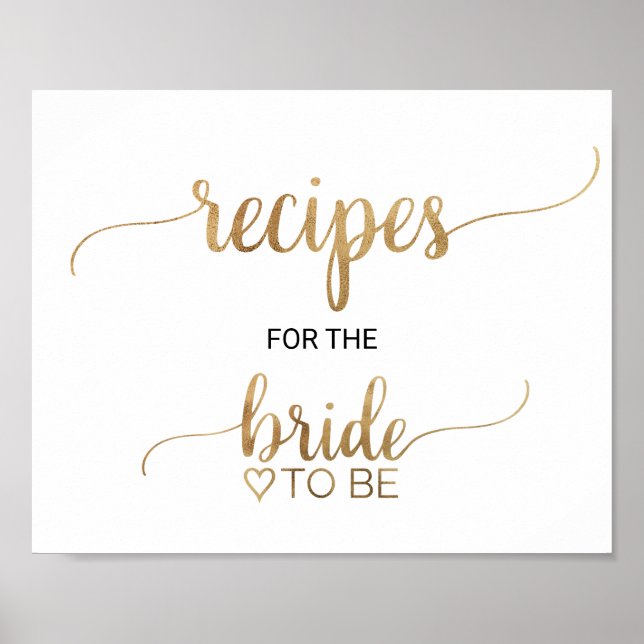 Simple Gold Calligraphy Recipes for the Bride Sign (Front)