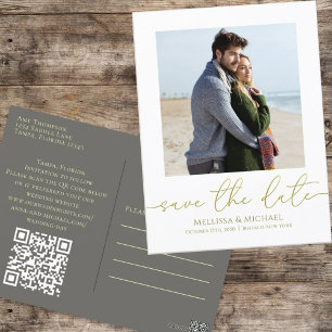 Simple Gold Calligraphy Script Photo QR Code  Postcard
