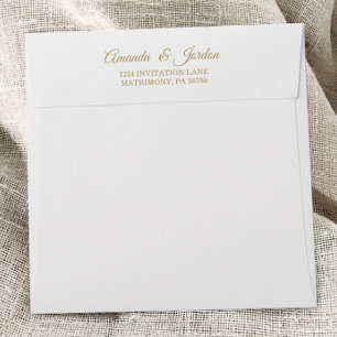 Simple Gold Calligraphy Square Wedding Envelope