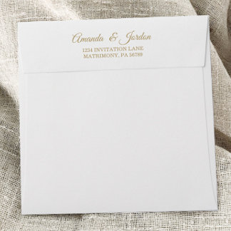 Simple Gold Calligraphy Square Wedding Envelope