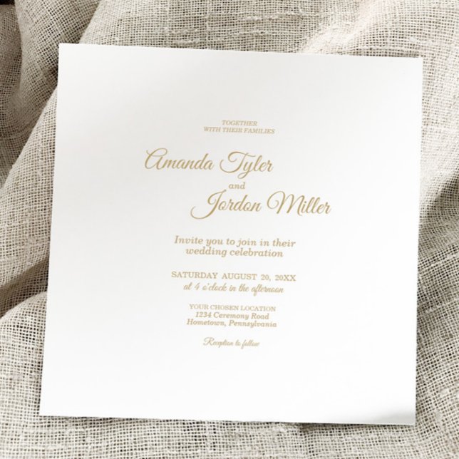 Simple Gold Calligraphy Square Wedding Invitation (Creator Uploaded)