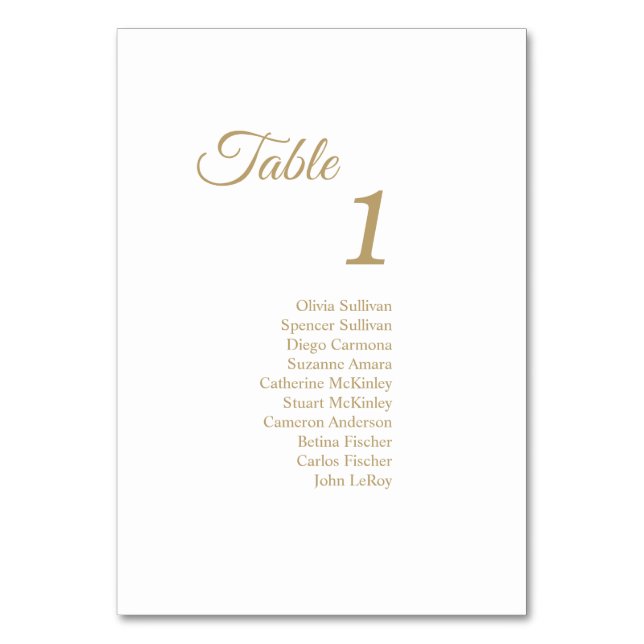 Simple Gold Calligraphy Table Number Guests (Front)