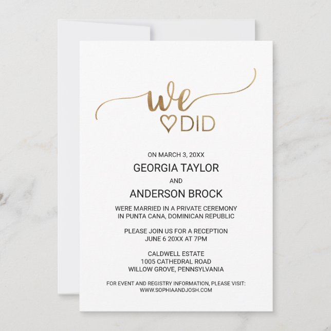 Simple Gold Calligraphy We Did Invitation (Front)