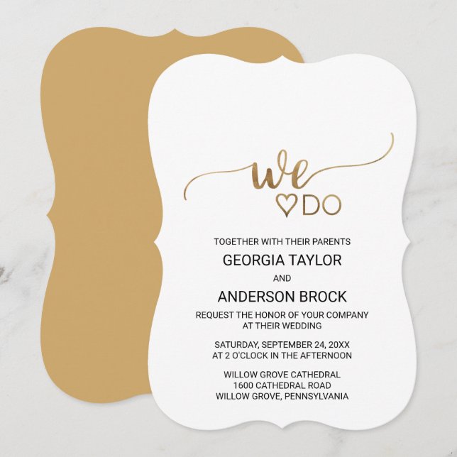 Simple Gold Calligraphy "We Do" Wedding Invitation (Front/Back)