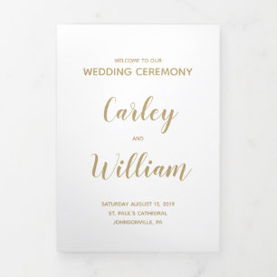 Simple Gold Calligraphy Wedding Program Tri-Fold Programme